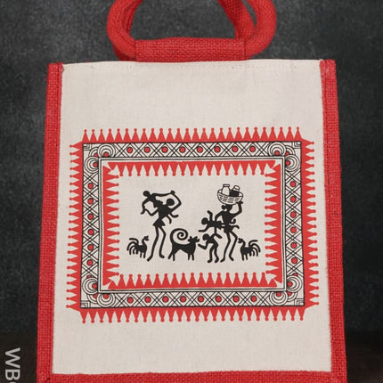 Canvas And Jute Bag With Warli Prints - Wbg0166 Bags