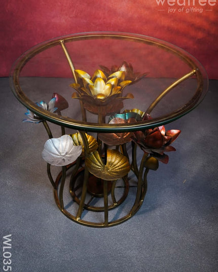Centre Table - Lotus Table With Glass Top Wl0351 Metal Decor Showpiece