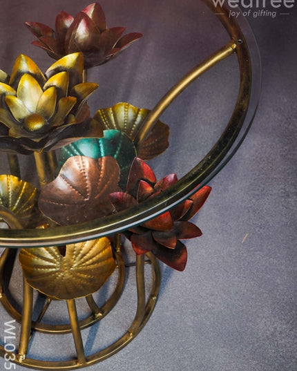 Centre Table - Lotus Table With Glass Top Wl0351 Metal Decor Showpiece
