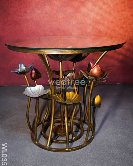 Centre Table - Lotus Table With Glass Top Wl0351 Metal Decor Showpiece