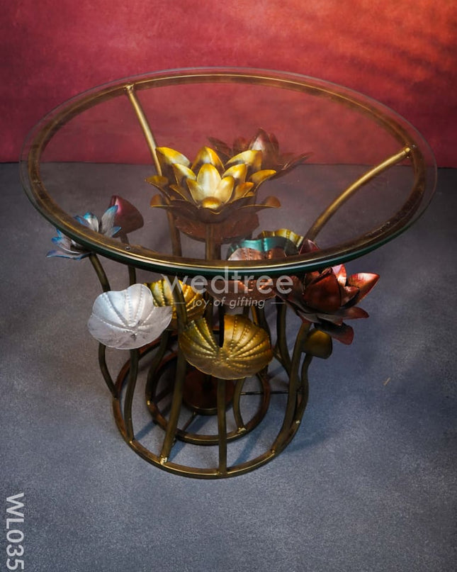 Centre Table - Lotus Table With Glass Top Wl0351 Metal Decor Showpiece