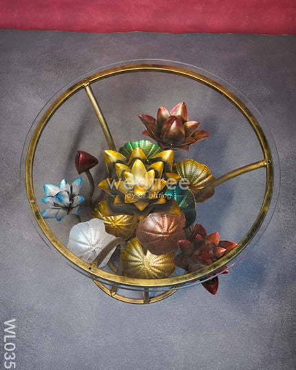 Centre Table - Lotus Table With Glass Top Wl0351 Metal Decor Showpiece