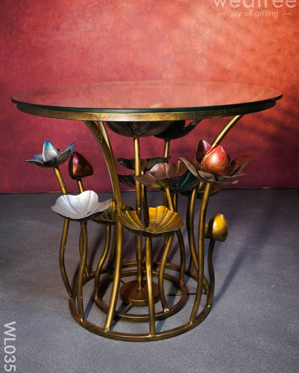Centre Table - Lotus Table With Glass Top Wl0351 Metal Decor Showpiece