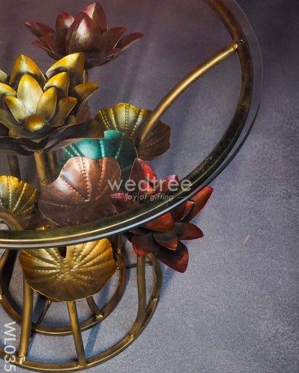 Centre Table - Lotus Table With Glass Top Wl0351 Metal Decor Showpiece