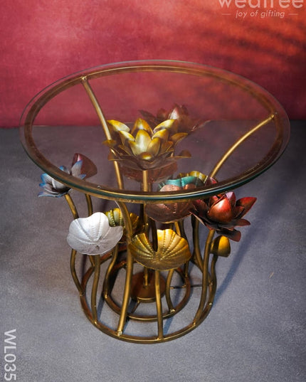 Centre Table - Lotus Table With Glass Top Wl0351 Metal Decor Showpiece