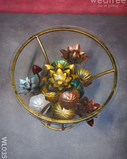 Centre Table - Lotus Table With Glass Top Wl0351 Metal Decor Showpiece