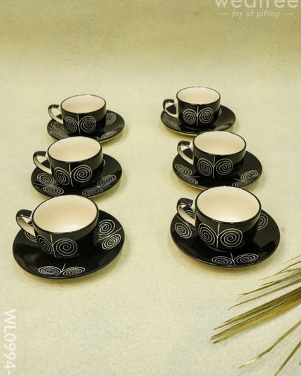 Ceramic Cup And Saucer Set - Black With Whirl Design Wl0994-3 Ceramics