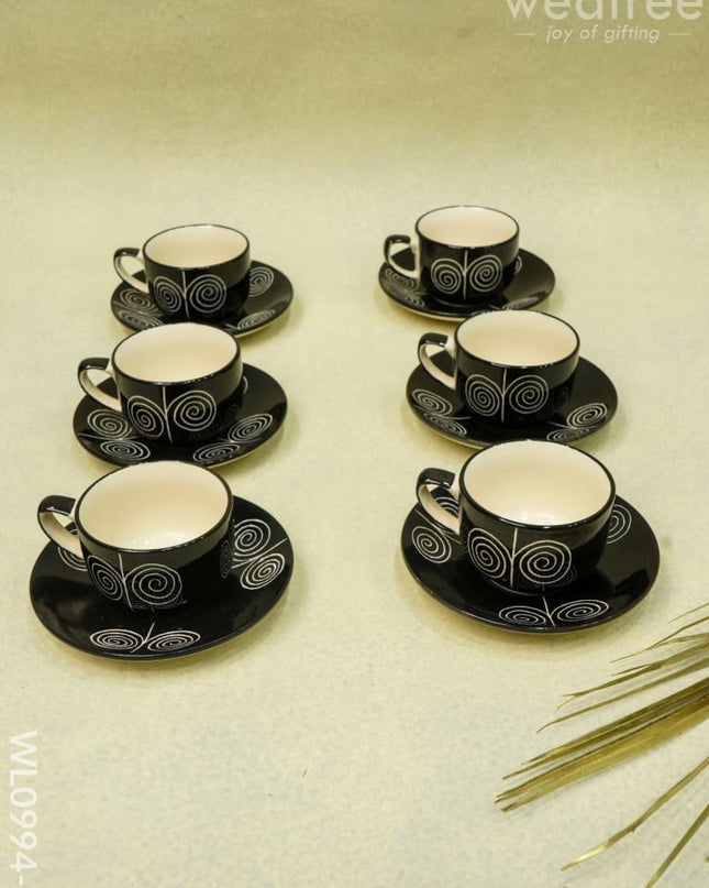 Ceramic Cup And Saucer Set - Black With Whirl Design Wl0994-3 Ceramics
