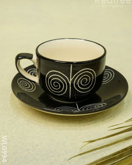 Ceramic Cup And Saucer Set - Black With Whirl Design Wl0994-3 Ceramics