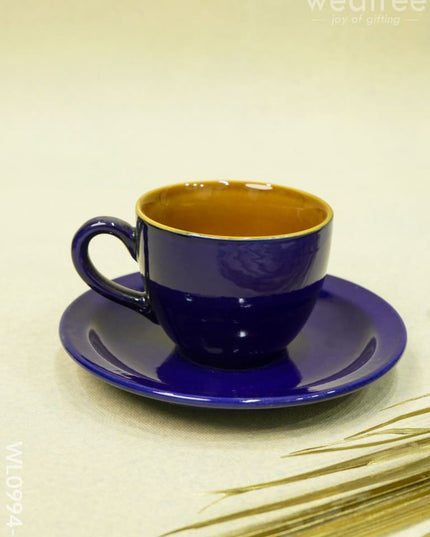 Ceramic Cup And Saucer Set - Blue With Brown Design Wl0994-5 Ceramics