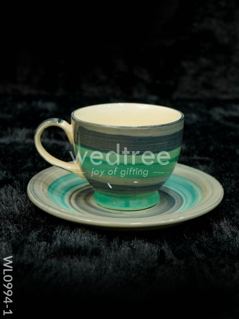 Ceramic Cup And Saucer Set - Sea Green With Gray Wl0994-1 Ceramics