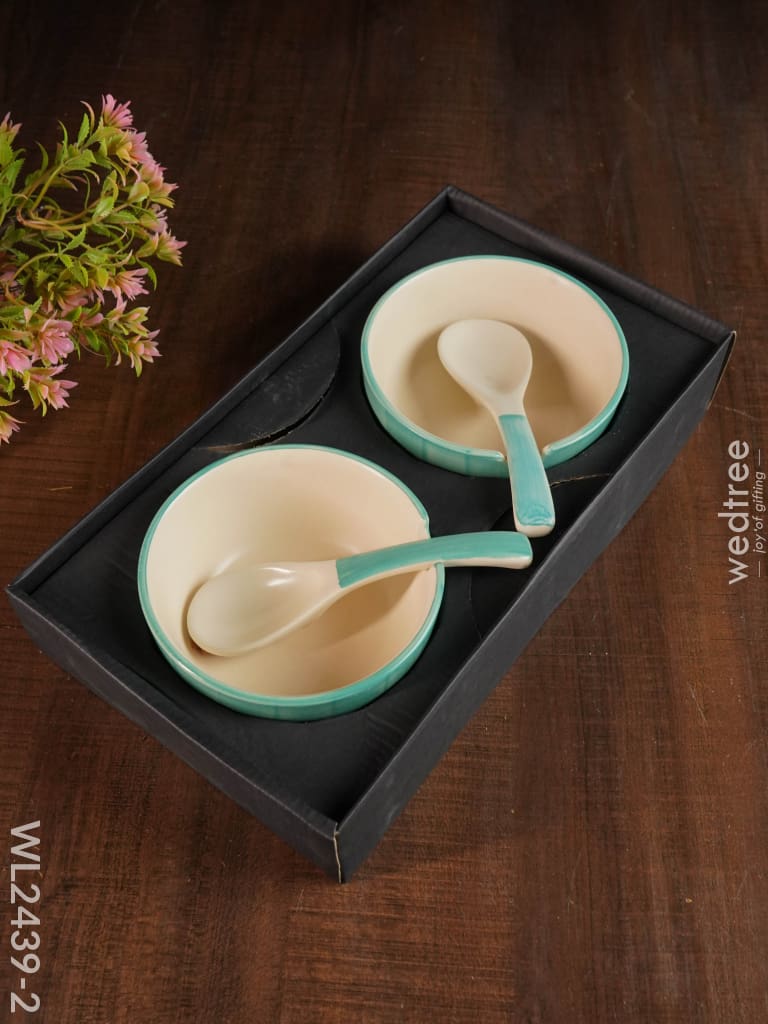 Ceramics Bowl With Spoon Set - Wl2439 Light Green