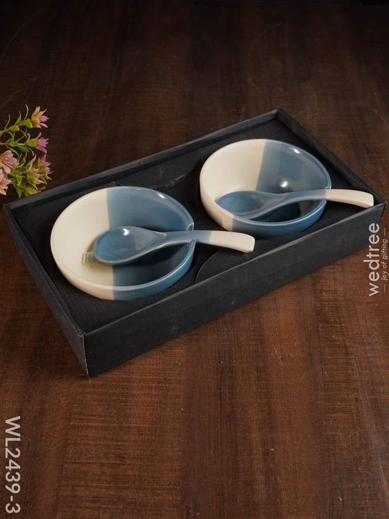 Ceramics Bowl With Spoon Set - Wl2439 Smoke Gray