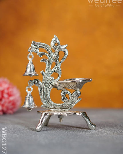 White Metal Chowki With Hanging Bells - Wbg1276 Pooja Utilities