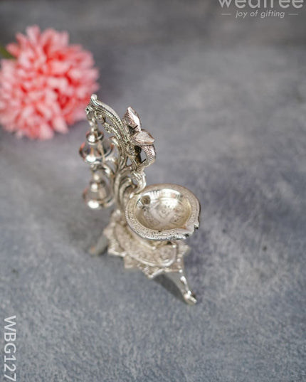 White Metal Chowki With Hanging Bells - Wbg1276 Pooja Utilities
