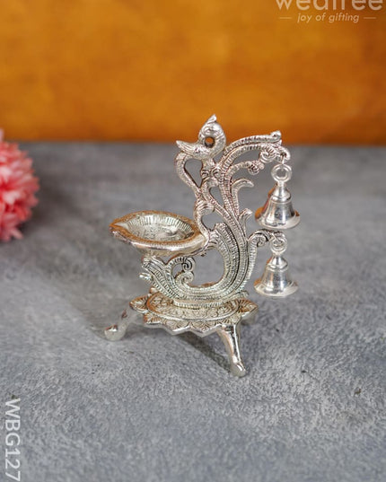 White Metal Chowki With Hanging Bells - Wbg1276 Pooja Utilities