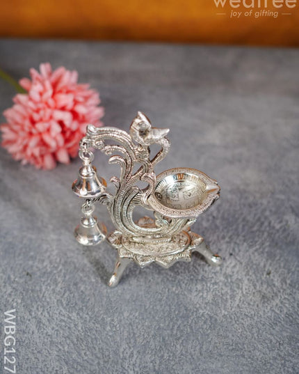 White Metal Chowki With Hanging Bells - Wbg1276 Pooja Utilities