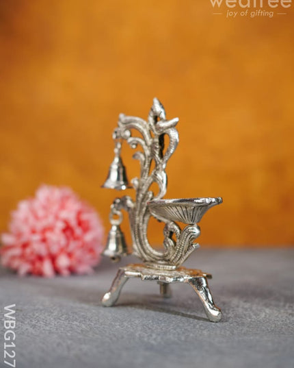 White Metal Chowki With Hanging Bells - Wbg1276 Pooja Utilities