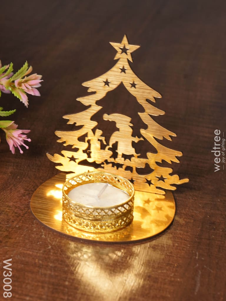Christmas Tree With Santa Claus Shadow Diya - Mdf- W3008 Candles