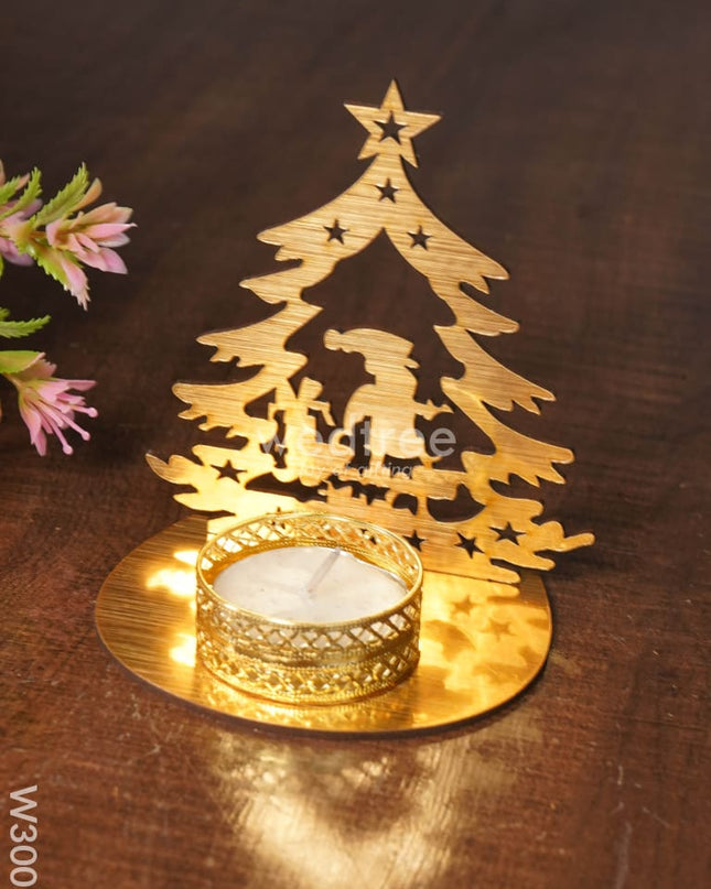Christmas Tree With Santa Claus Shadow Diya - Mdf- W3008 Candles