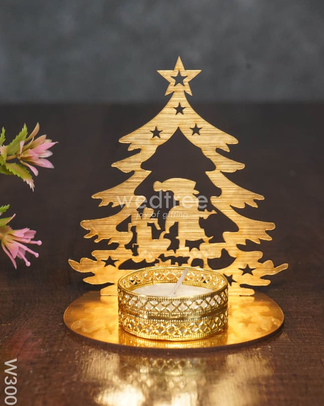 Christmas Tree With Santa Claus Shadow Diya - Mdf- W3008 Candles