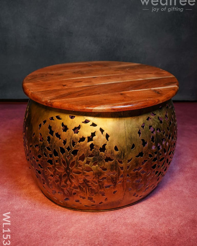 Coffee Centre Stool With Golden Finish -Wl1538 Centered Wooden Stools