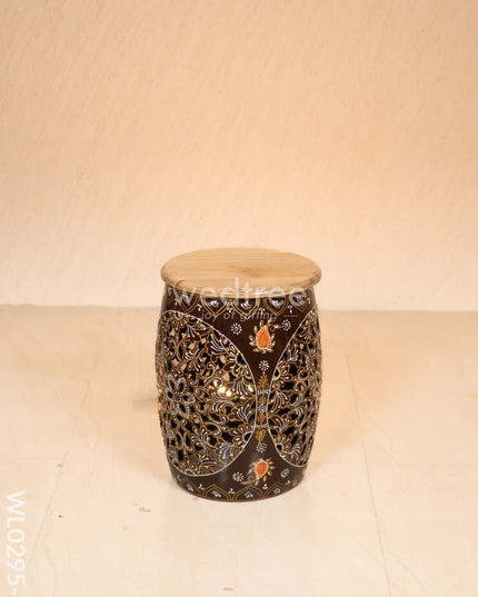 Coffee centre table with 4 side stools (Hand painted with Jhaali cutting) - Brown - WL0295-5 Wooden Stools