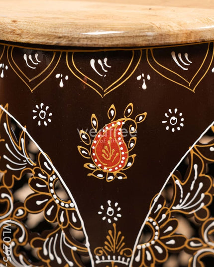 Coffee centre table with 4 side stools (Hand painted with Jhaali cutting) - Brown - WL0295-5 Wooden Stools