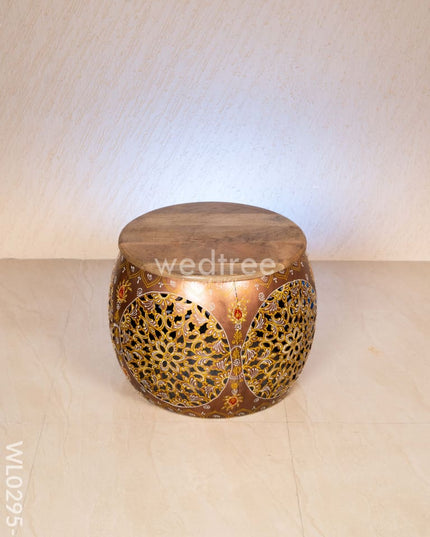 Coffee centre table with 4 side stools (Hand painted with Jhaali cutting) - Copper - WL0295-3 Wooden Stools