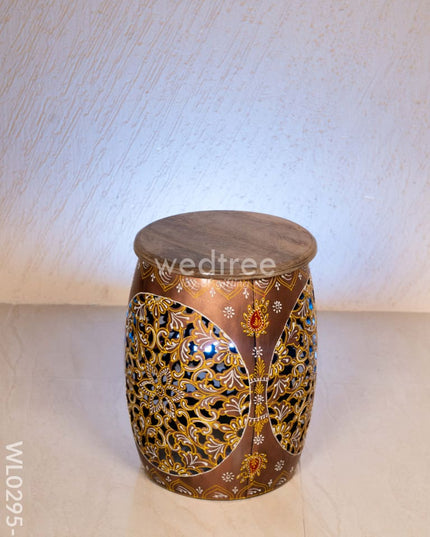 Coffee centre table with 4 side stools (Hand painted with Jhaali cutting) - Copper - WL0295-3 Wooden Stools