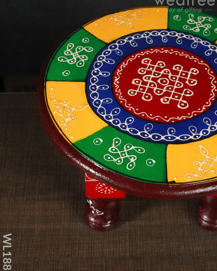 Colourful Rangoli Pooja Stool - 10 Inches Round Wl1888 Wooden Stools