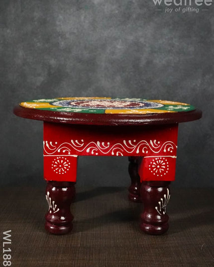 Colourful Rangoli Pooja Stool - 10 Inches Round Wl1888 Wooden Stools