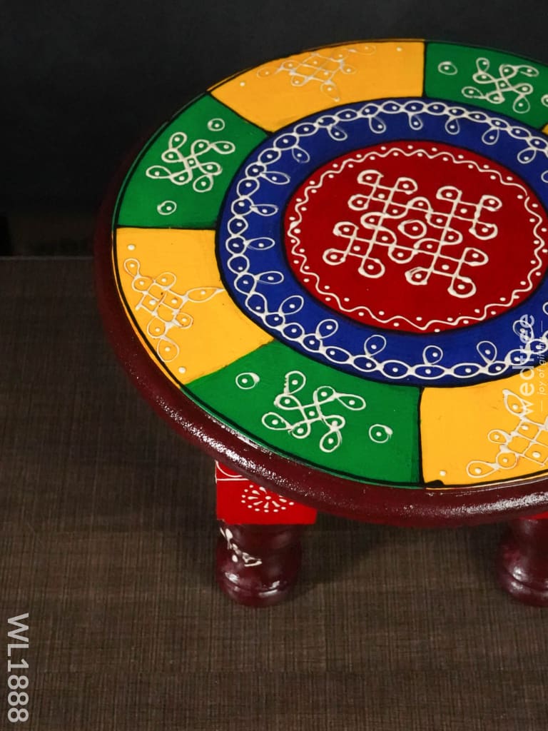 Colourful Rangoli Pooja Stool - 10 Inches Round Wl1888 Wooden Stools
