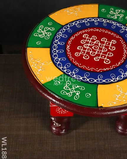 Colourful Rangoli Pooja Stool - 10 Inches Round Wl1888 Wooden Stools