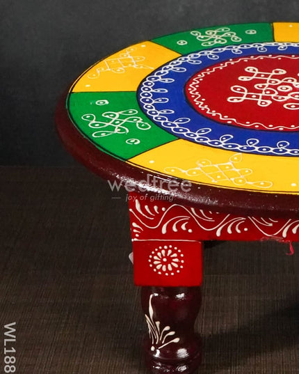 Colourful Rangoli Pooja Stool - 12 Inches (Round) Wl1889 Wooden Stools
