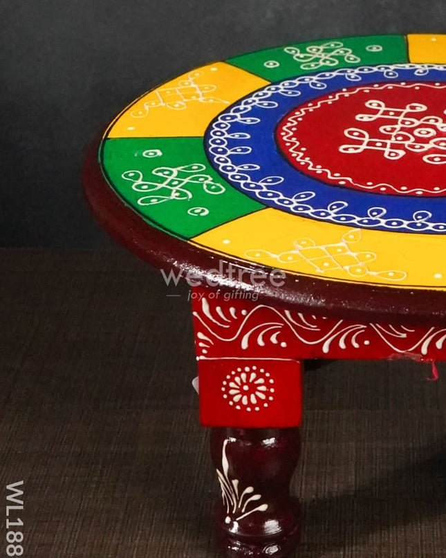 Colourful Rangoli Pooja Stool - 12 Inches (Round) Wl1889 Wooden Stools