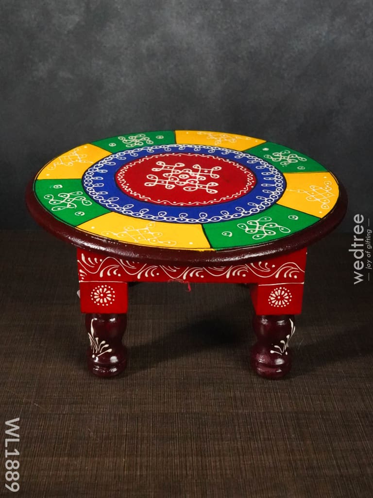 Colourful Rangoli Pooja Stool - 12 Inches (Round) Wl1889 Wooden Stools