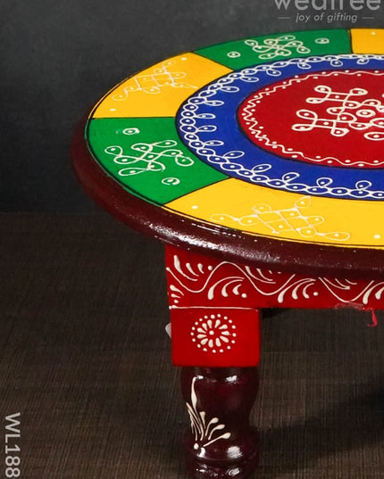 Colourful Rangoli Pooja Stool - 12 Inches (Round) Wl1889 Wooden Stools