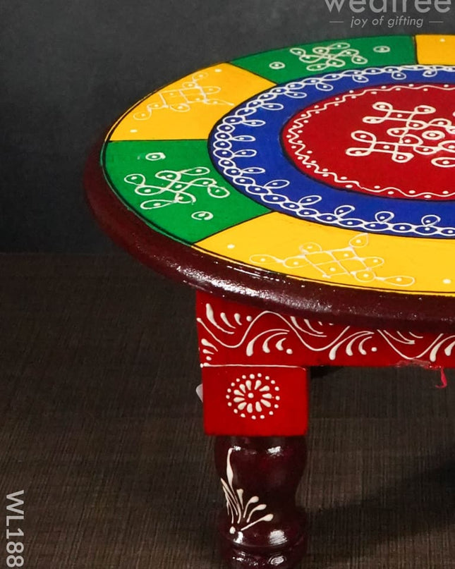 Colourful Rangoli Pooja Stool - 12 Inches (Round) Wl1889 Wooden Stools