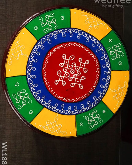 Colourful Rangoli Pooja Stool - 12 Inches (Round) Wl1889 Wooden Stools