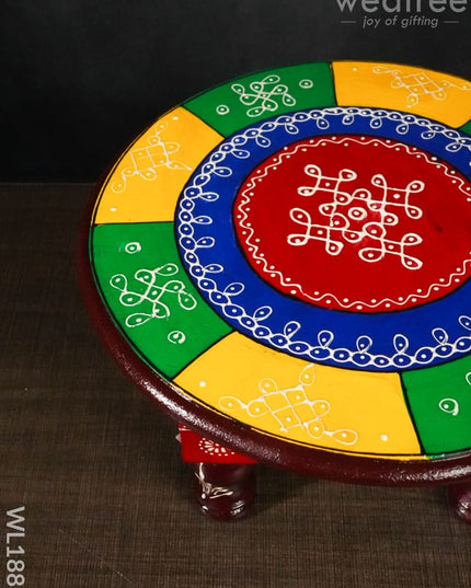 Colourful Rangoli Pooja Stool - 12 Inches (Round) Wl1889 Wooden Stools
