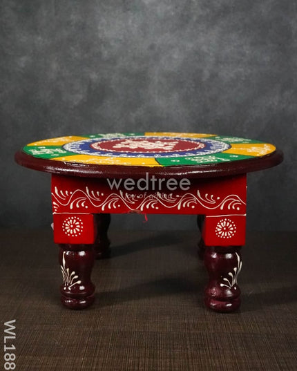 Colourful Rangoli Pooja Stool - 12 Inches (Round) Wl1889 Wooden Stools