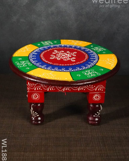 Colourful Rangoli Pooja Stool - 12 Inches (Round) Wl1889 Wooden Stools