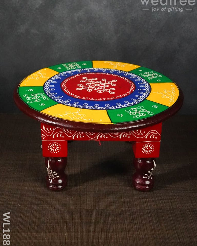 Colourful Rangoli Pooja Stool - 12 Inches (Round) Wl1889 Wooden Stools