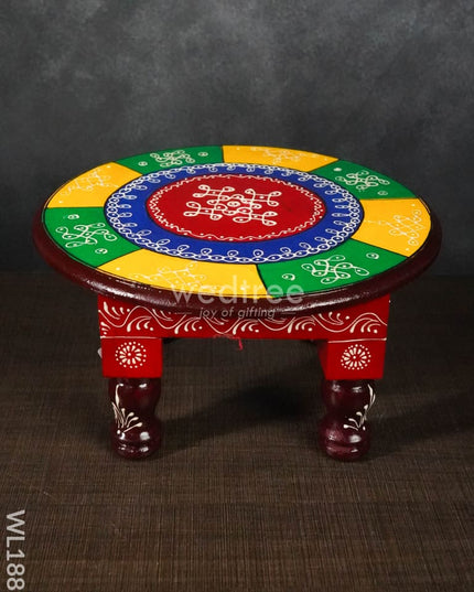 Colourful Rangoli Pooja Stool - 12 Inches (Round) Wl1889 Wooden Stools