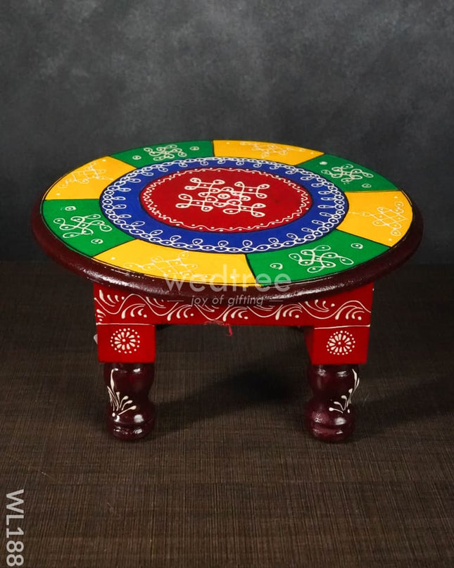 Colourful Rangoli Pooja Stool - 12 Inches (Round) Wl1889 Wooden Stools