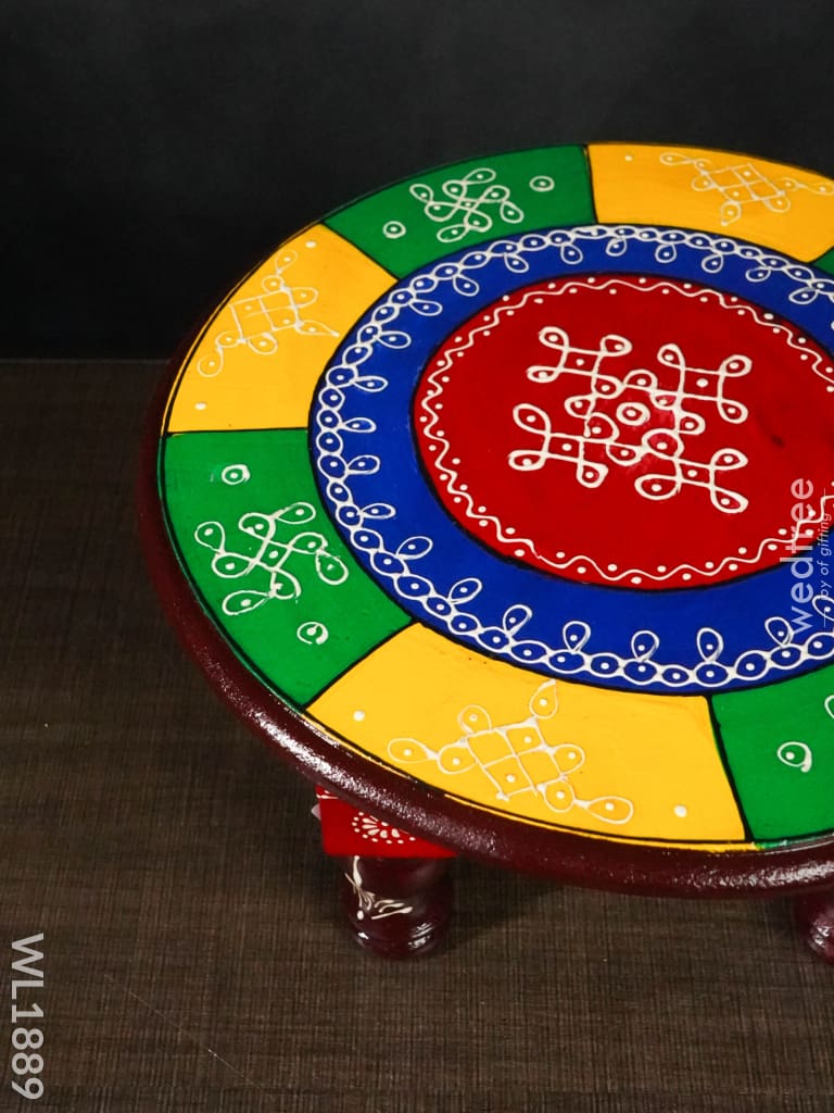 Colourful Rangoli Pooja Stool - 12 Inches (Round) Wl1889 Wooden Stools