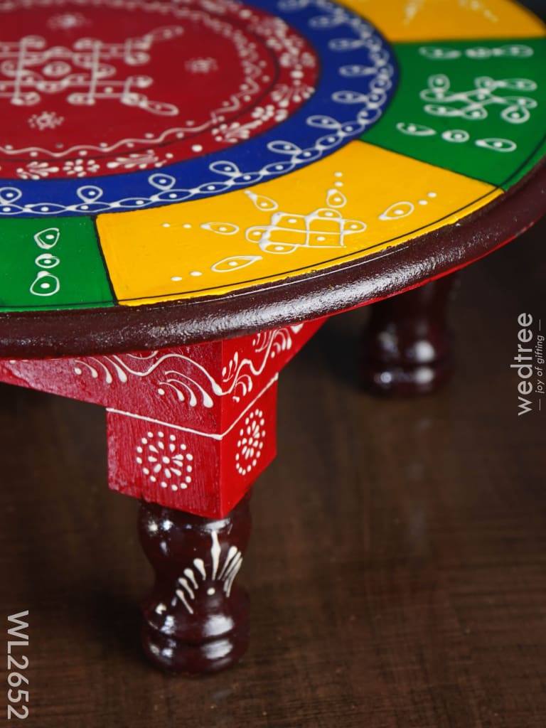 Colourful Rangoli Pooja Stool - 15 Inches Round Wl2652 Wooden Stools