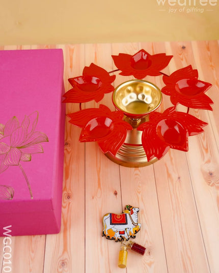 Combo: Hamper Box with Metal Urli Diya and Pichwai Fridge Magnet - WGC0106 - Return Gift Combos