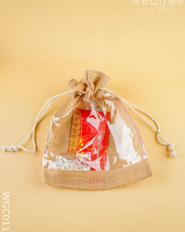 Combo: Jute Bag with Lakshmi Shloka Card & Lakshmi Murti - WGC0112 - Return Gift Combos